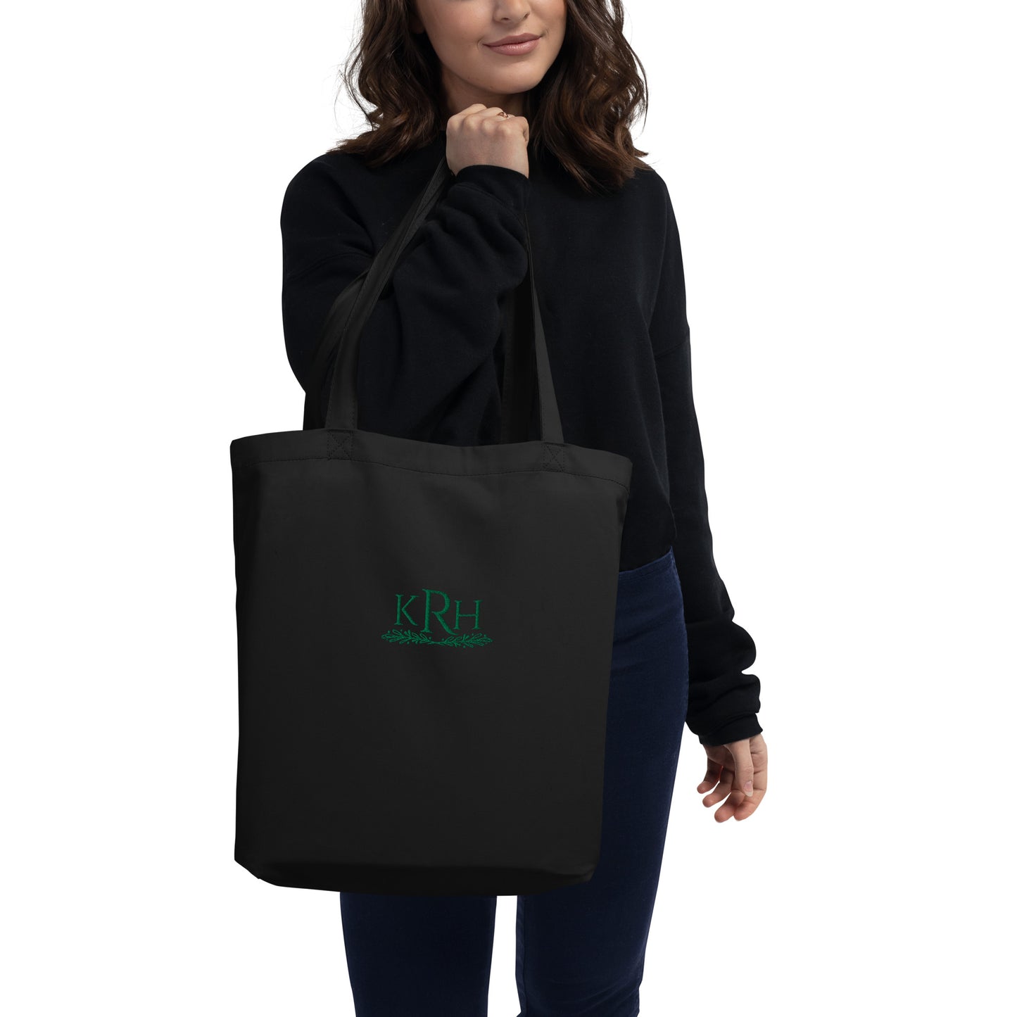 Leafy Monogram Embroidery Canvas Eco Tote Bag