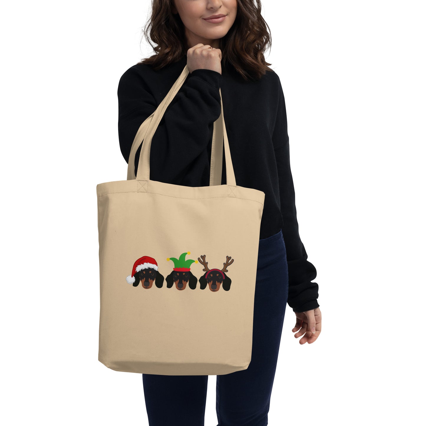 Dachshund Festive Print Eco Tote Bag