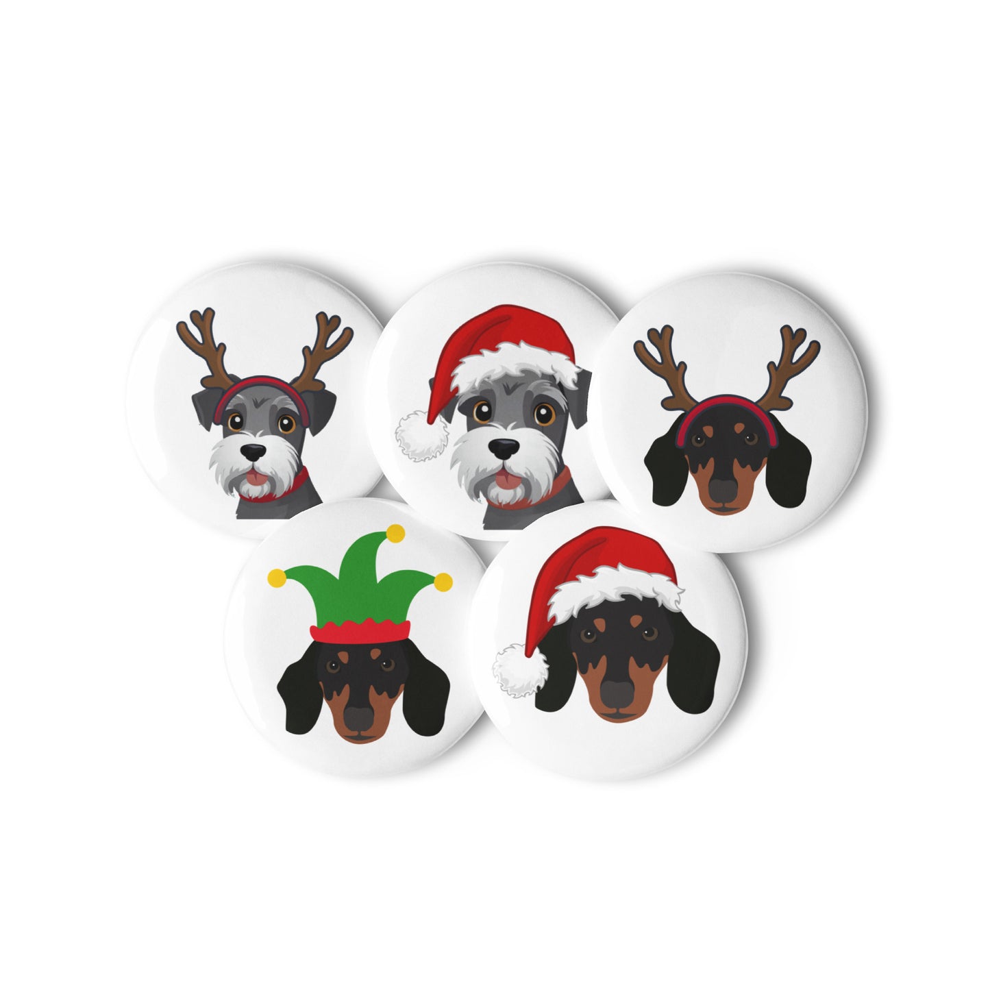 Pickles and Bruno Festive Set of Pin Buttons