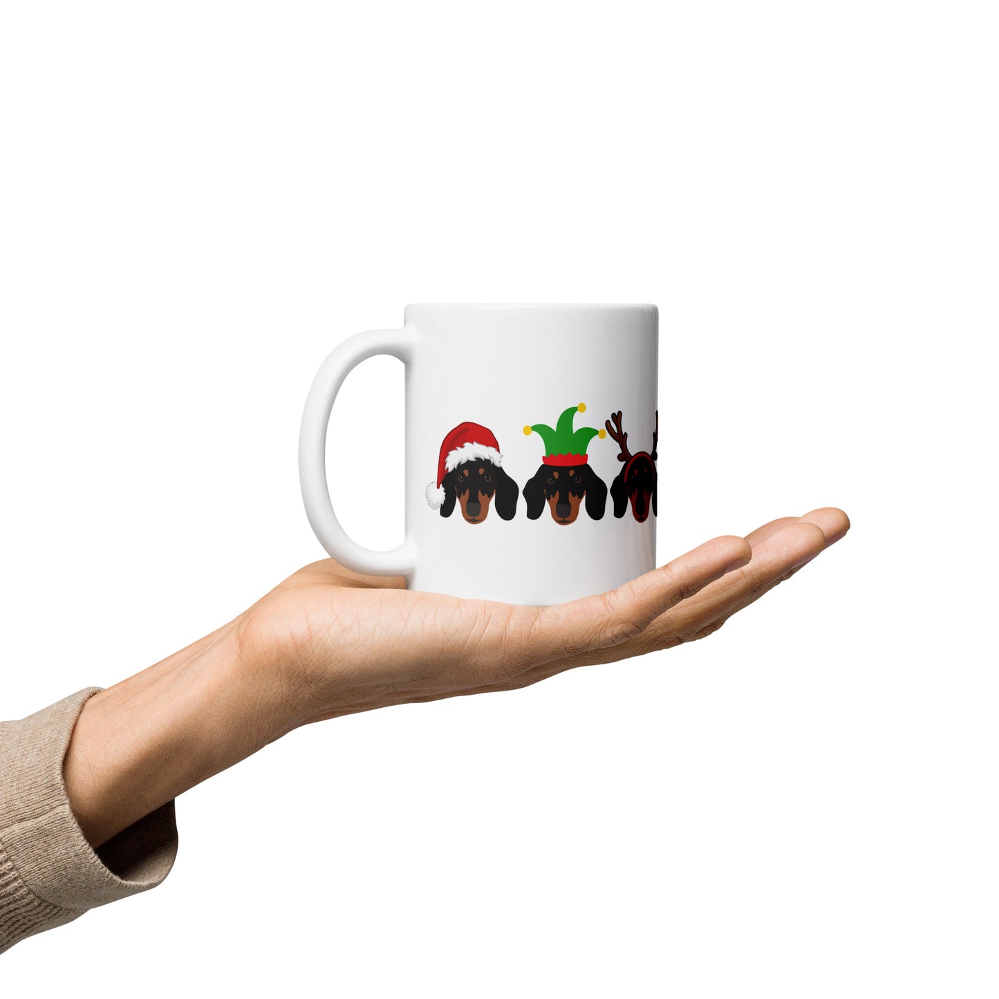 Dachshund Festive White Glossy Mug