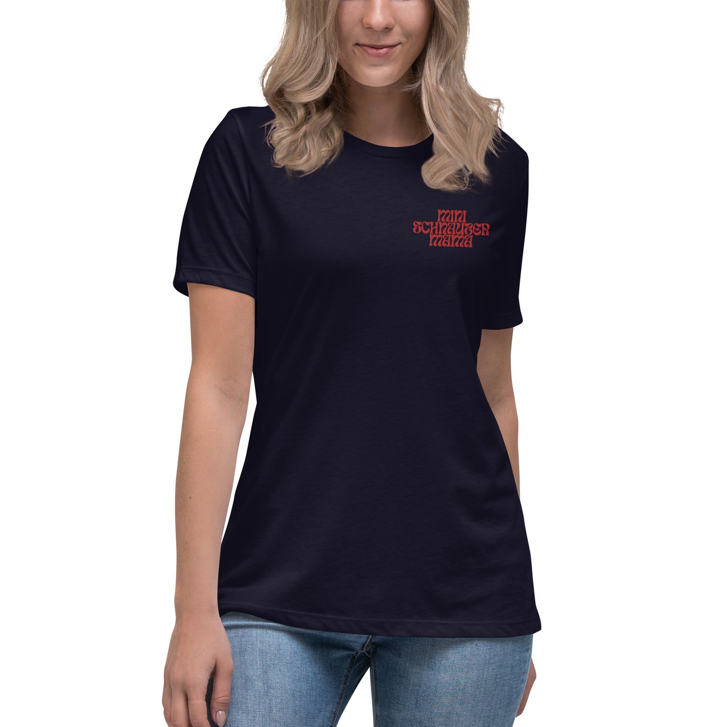 Mini Schnauzer Mama Embroidered Women's Relaxed T-Shirt