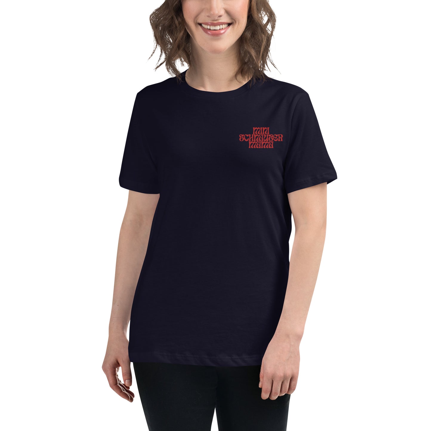 Mini Schnauzer Mama Embroidered Women's Relaxed T-Shirt