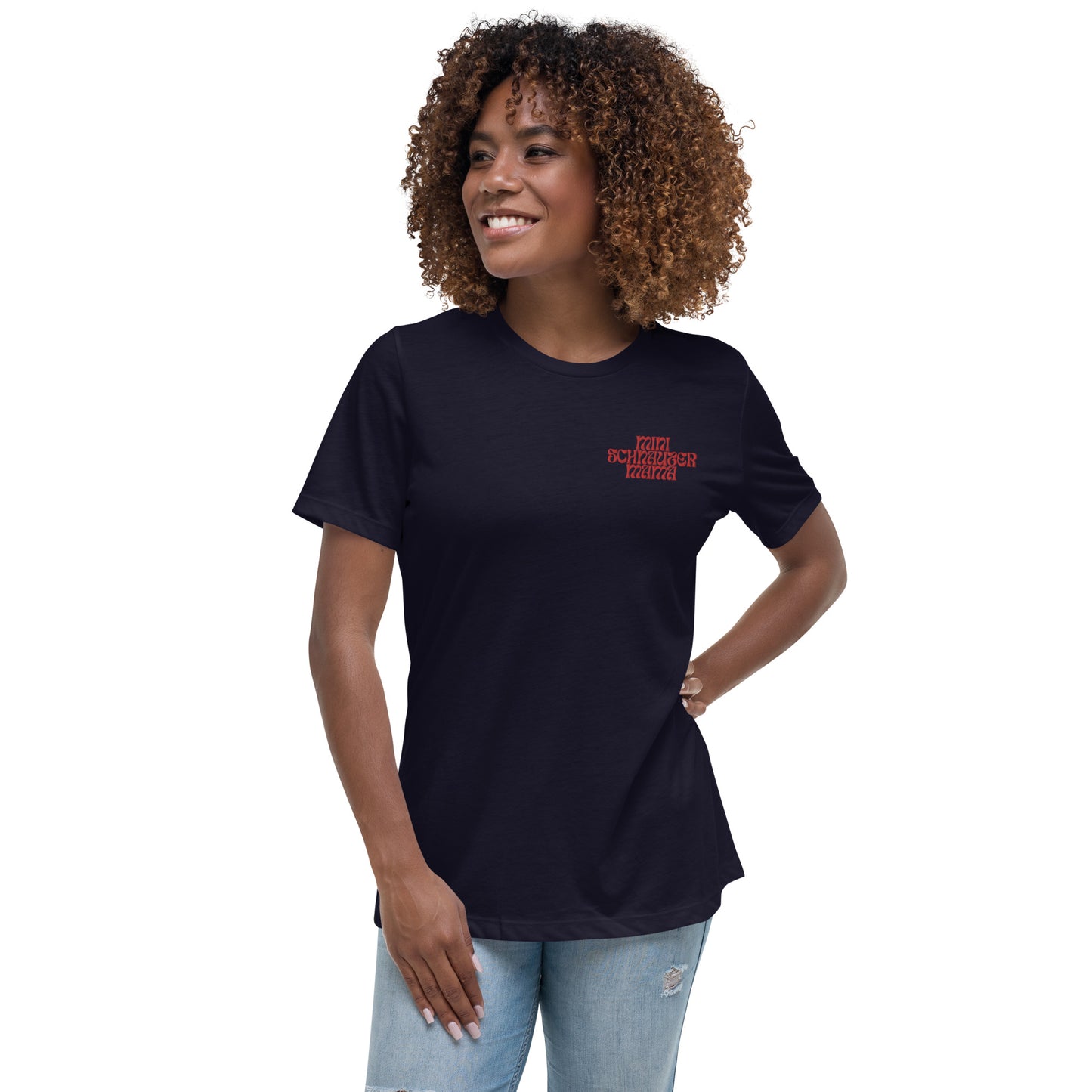 Mini Schnauzer Mama Embroidered Women's Relaxed T-Shirt